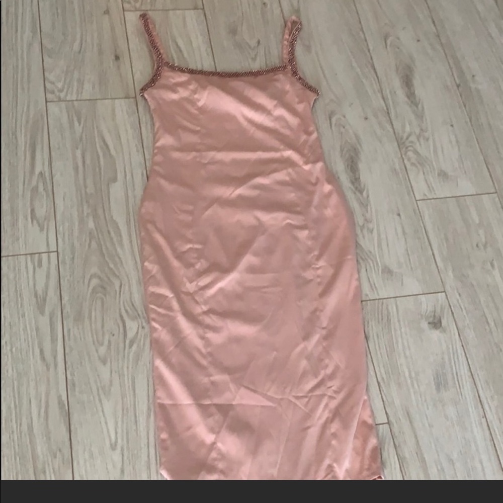 Satin form fitting midi dress